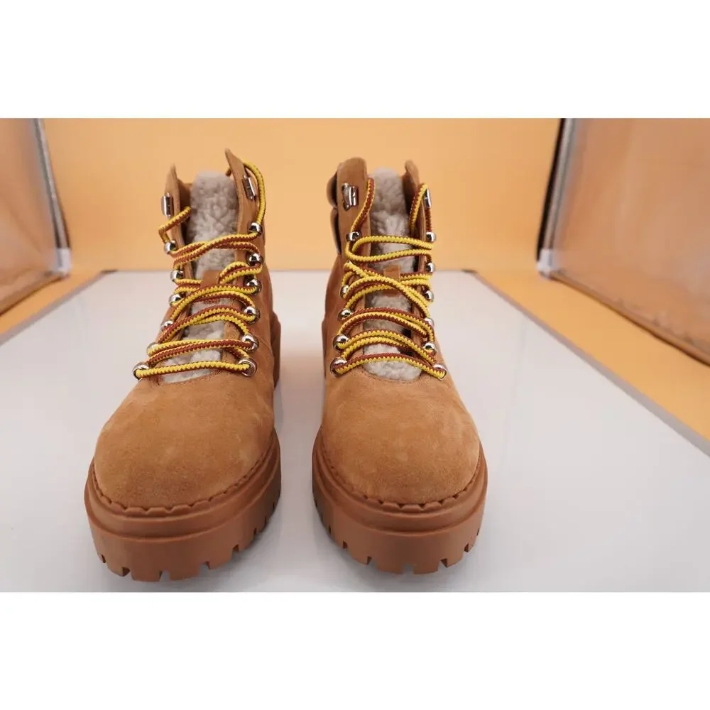 Marc Fisher Nairy Brown Leather Shearling ankle boot size 8.5 biker Lugg wool